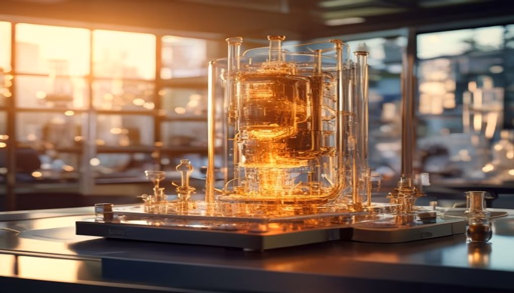 Quantum computer in research lab em estilo editorial