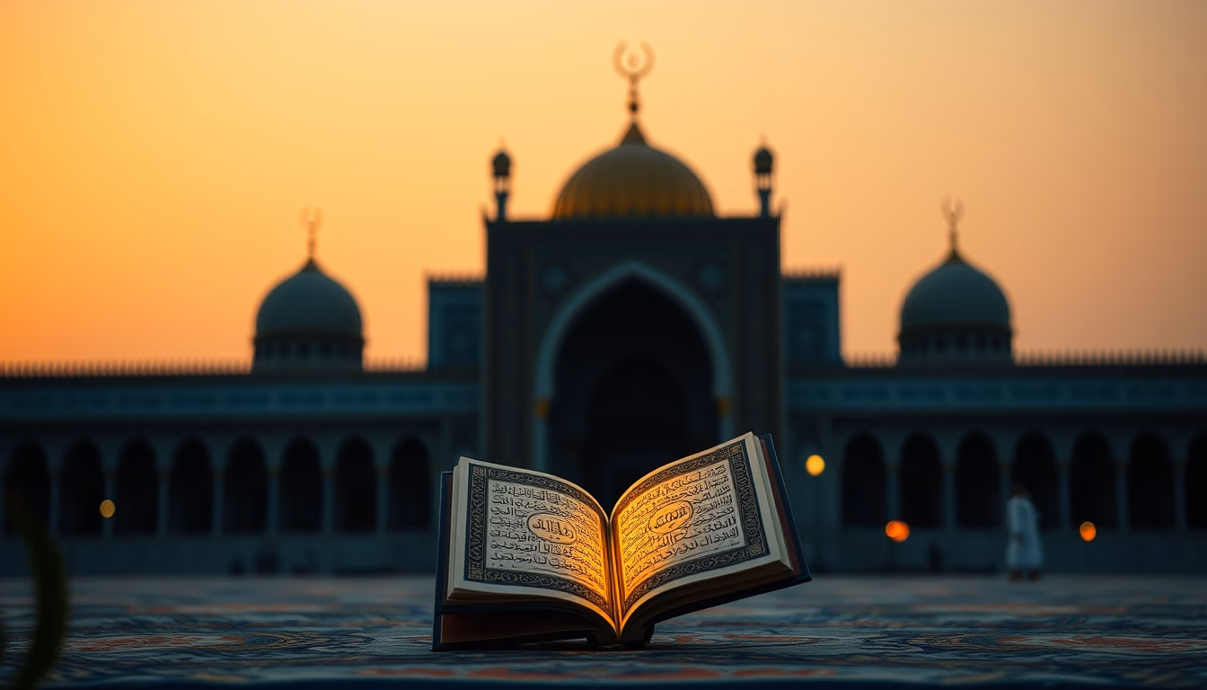 quran illuminated golden in editorial style