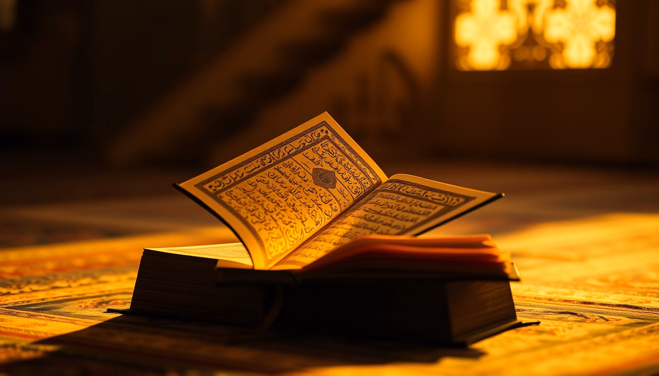 quran illuminated golden in editorial style