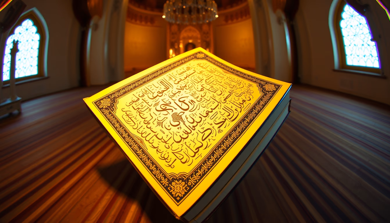 quran illuminated golden in editorial style