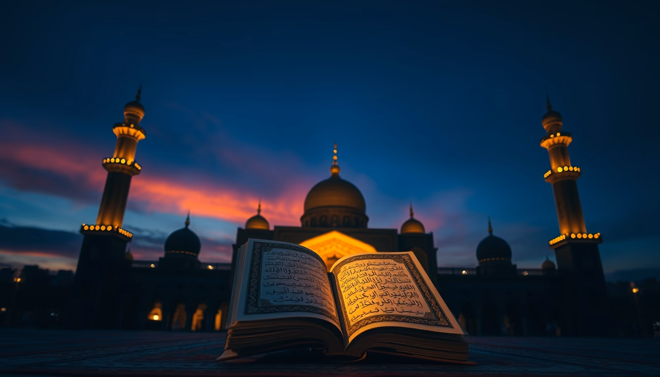 quran illuminated golden in editorial style