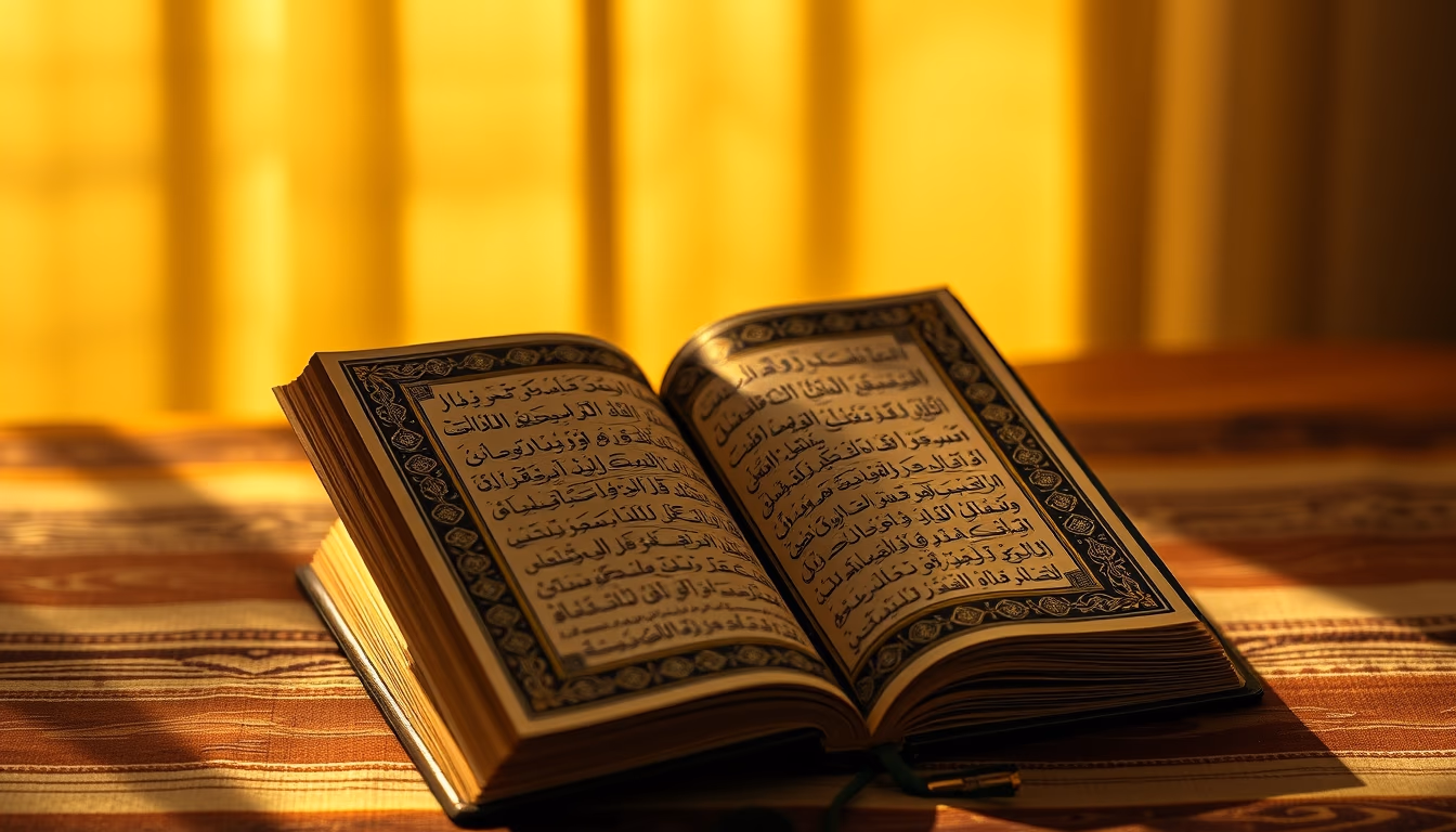 quran illuminated golden in editorial style