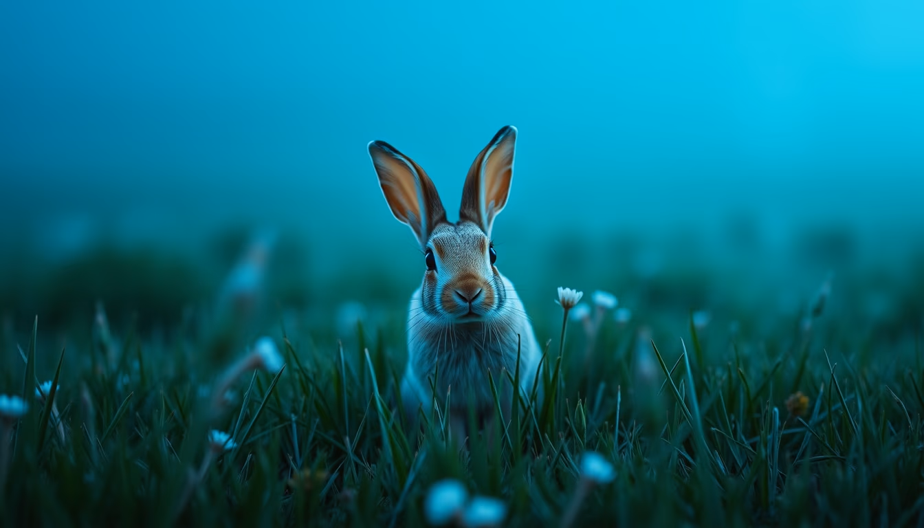 rabbit in meadow in editorial style