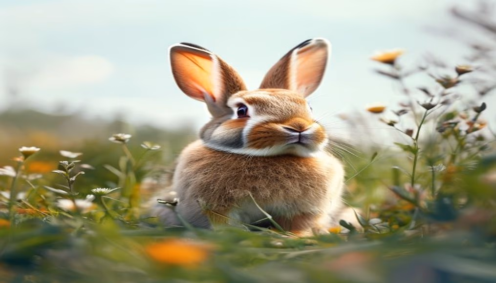 rabbit in meadow in editorial style