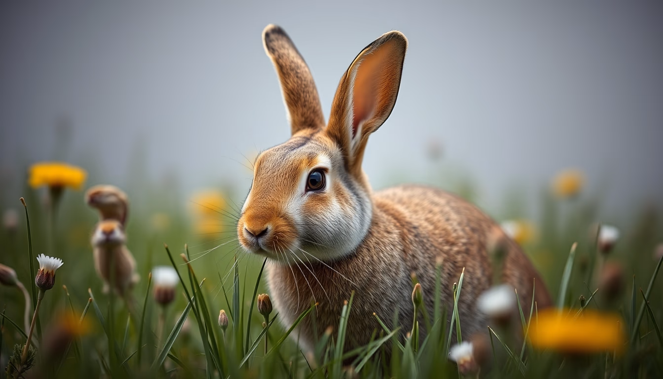 rabbit in meadow in editorial style