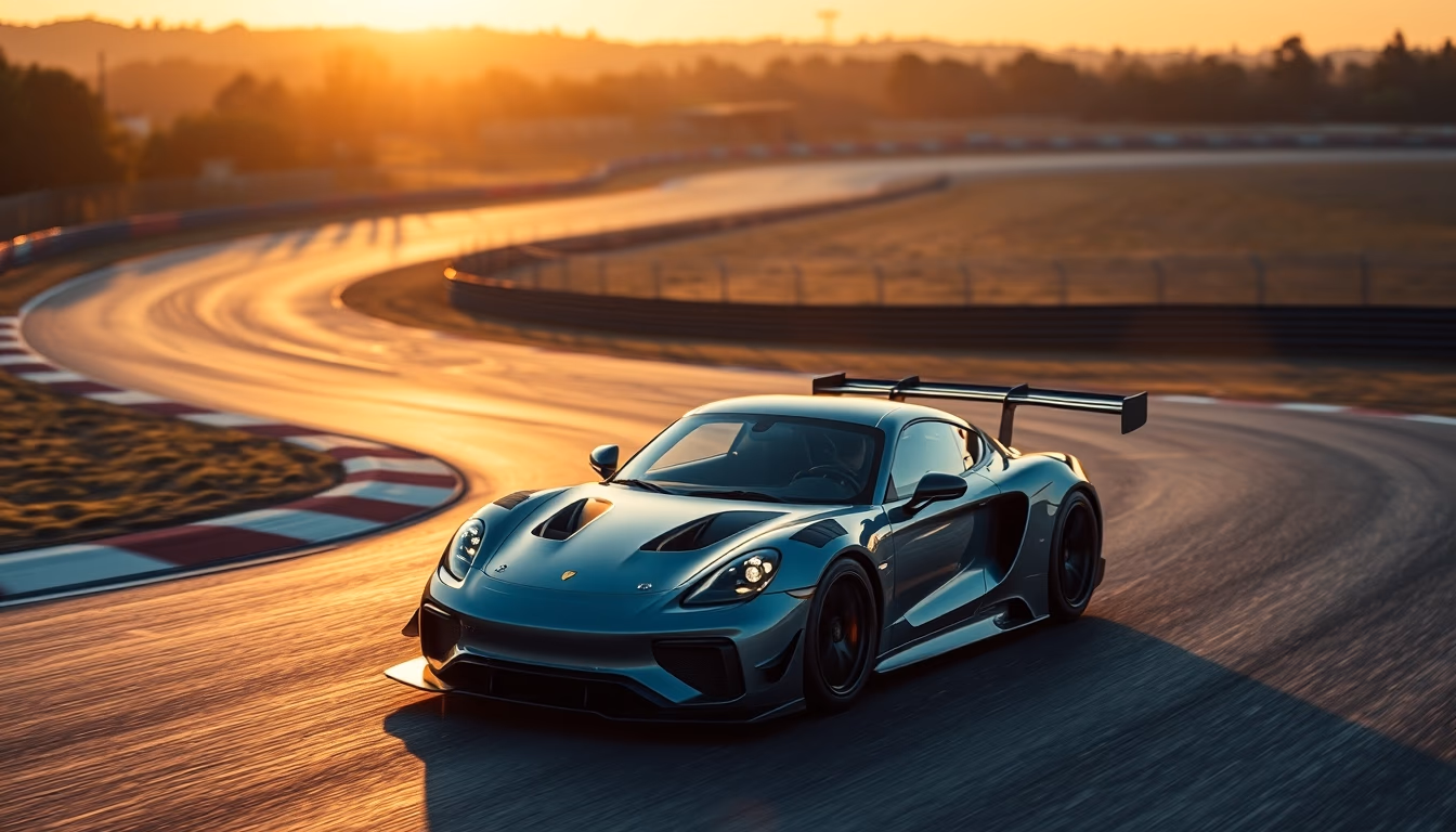 racing car track aerial in editorial style