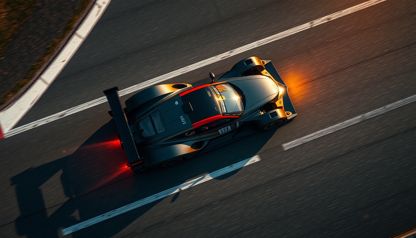 racing car track aerial in editorial style