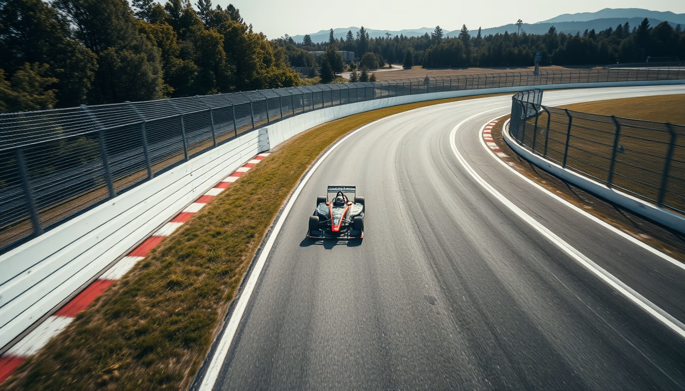racing car track aerial in editorial style