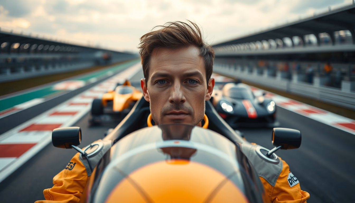 racing car track aerial in editorial style