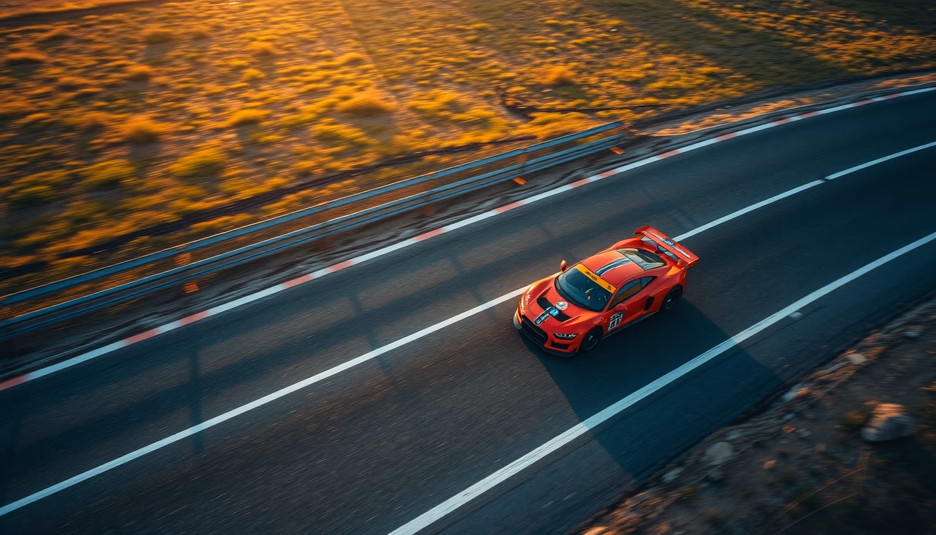 racing car track aerial in editorial style