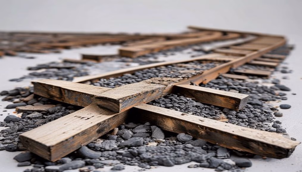railroad ties ballast in editorial style