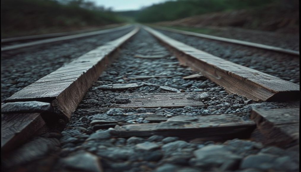 railroad ties ballast in editorial style