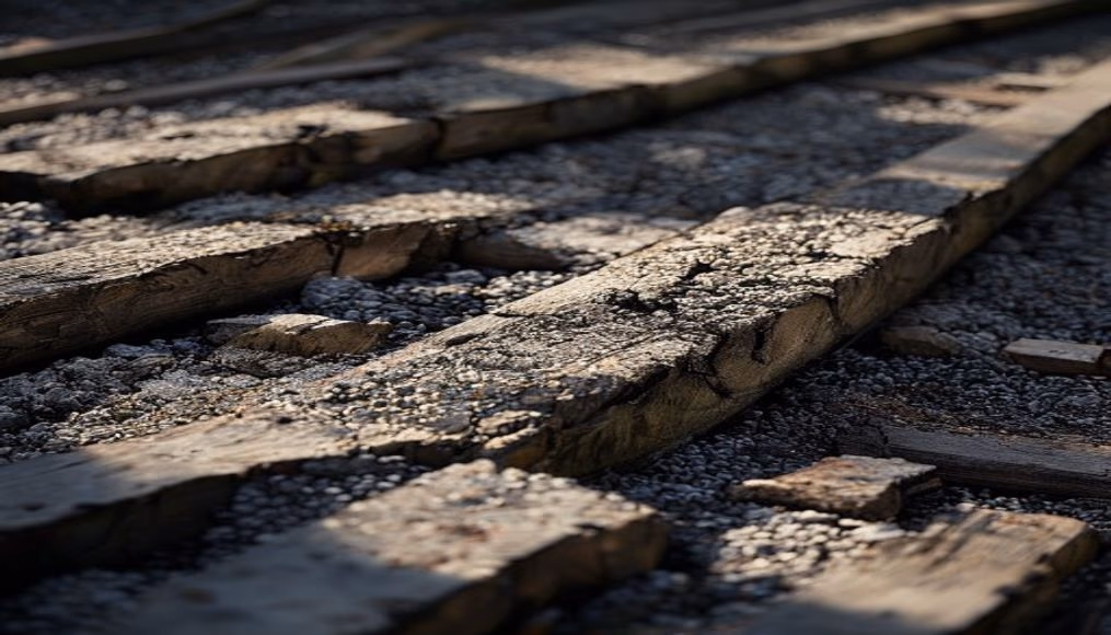 railroad ties ballast in editorial style