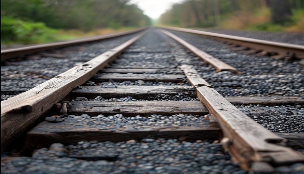 railroad ties ballast in editorial style