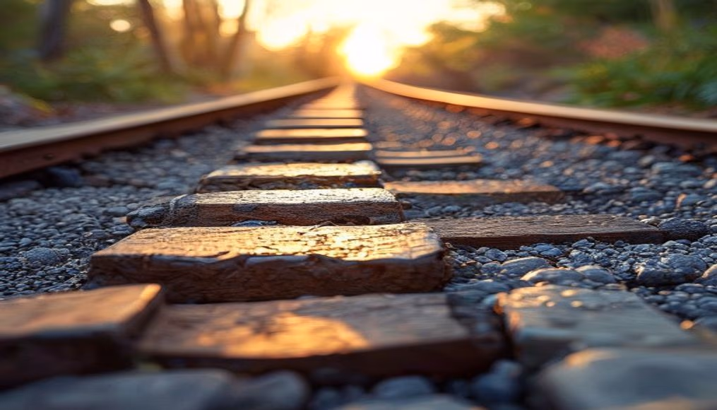 railroad ties ballast in editorial style