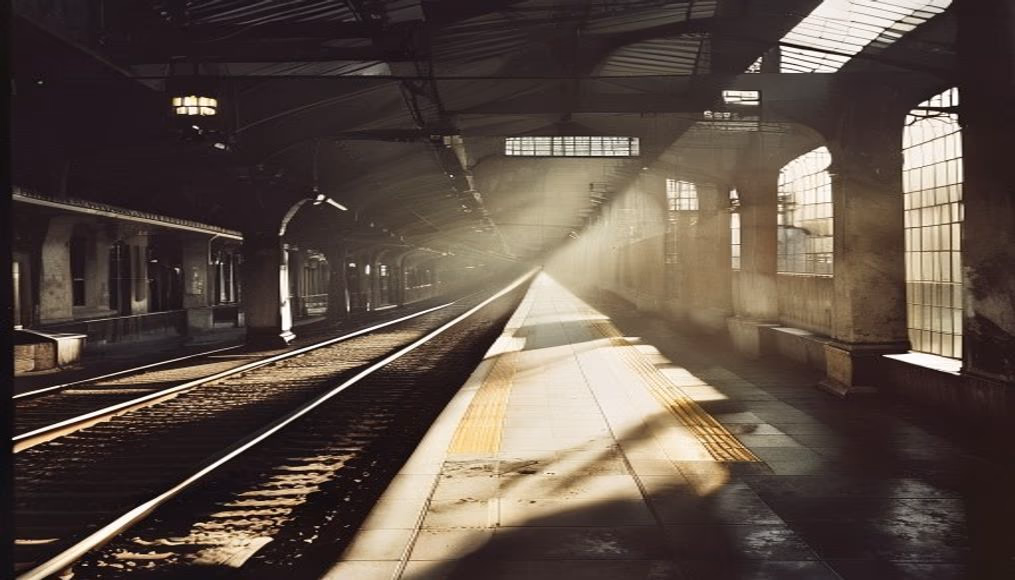 railway station antique in editorial style