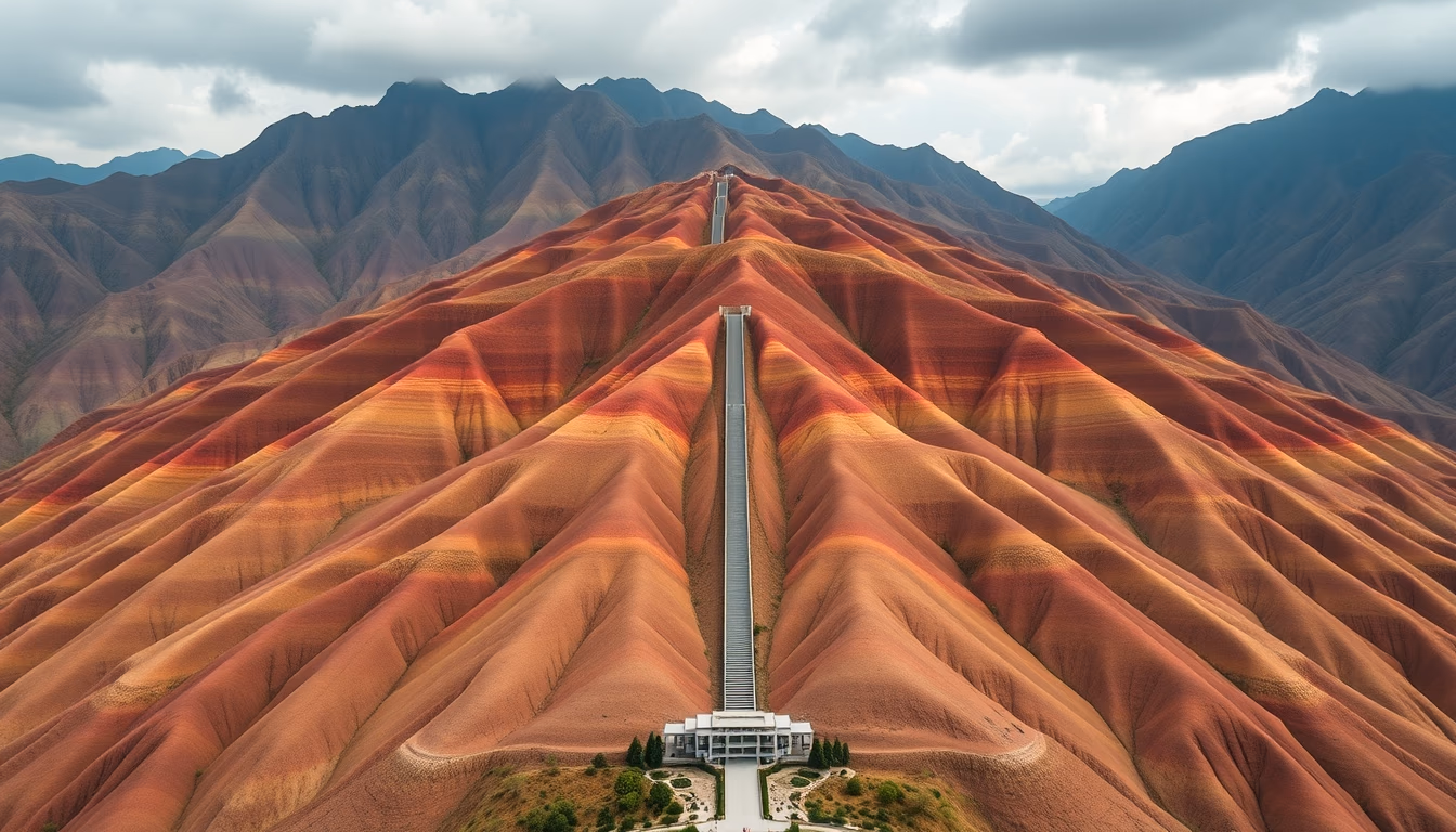 rainbow mountains china in editorial style