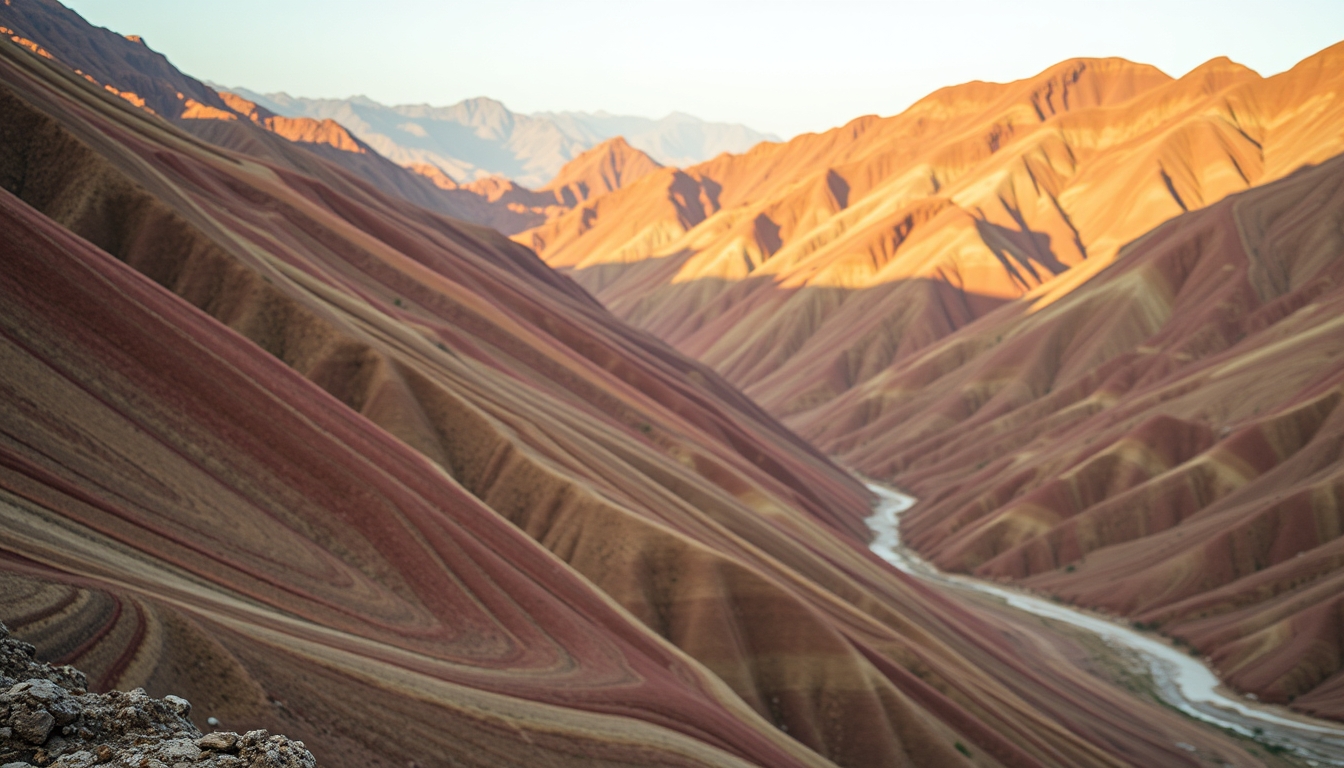 rainbow mountains china in editorial style