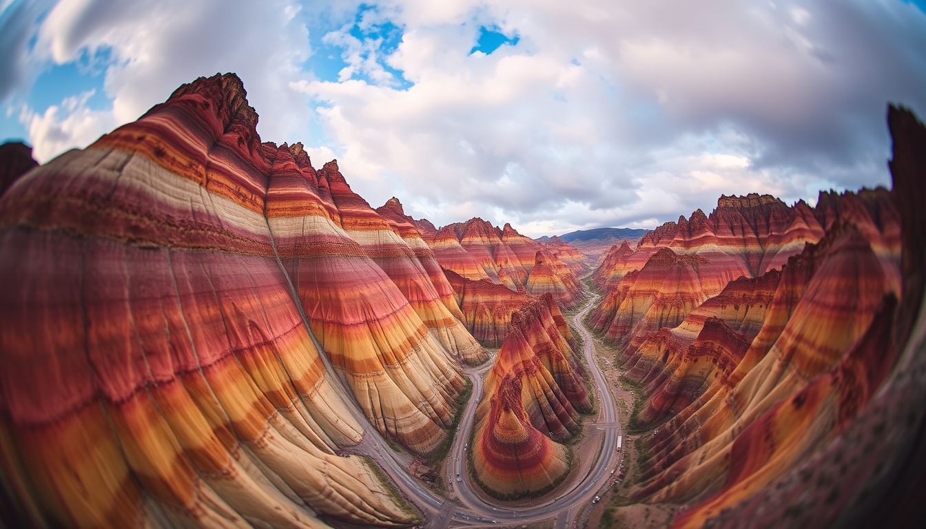 rainbow mountains china in editorial style