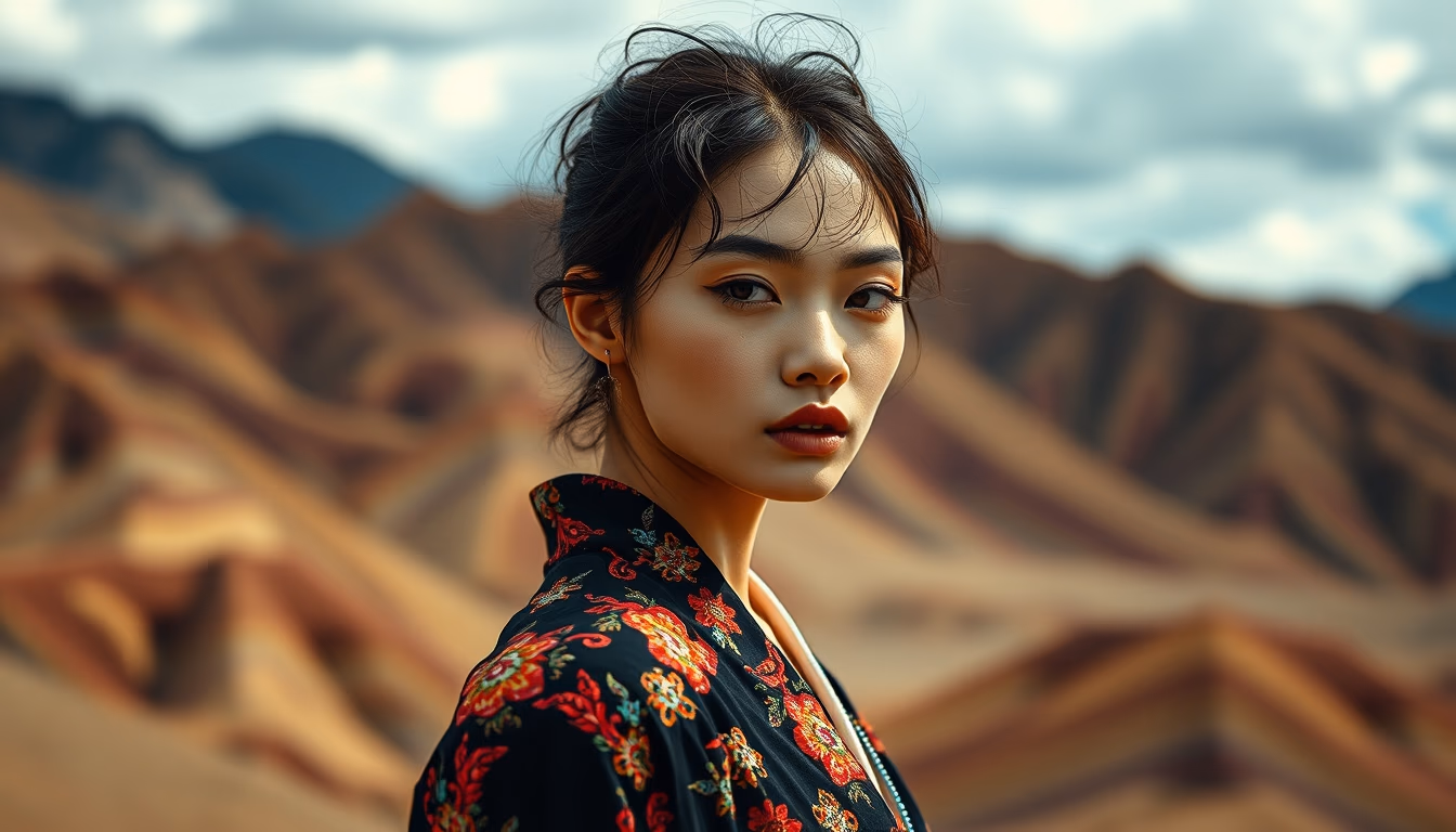 rainbow mountains china in editorial style