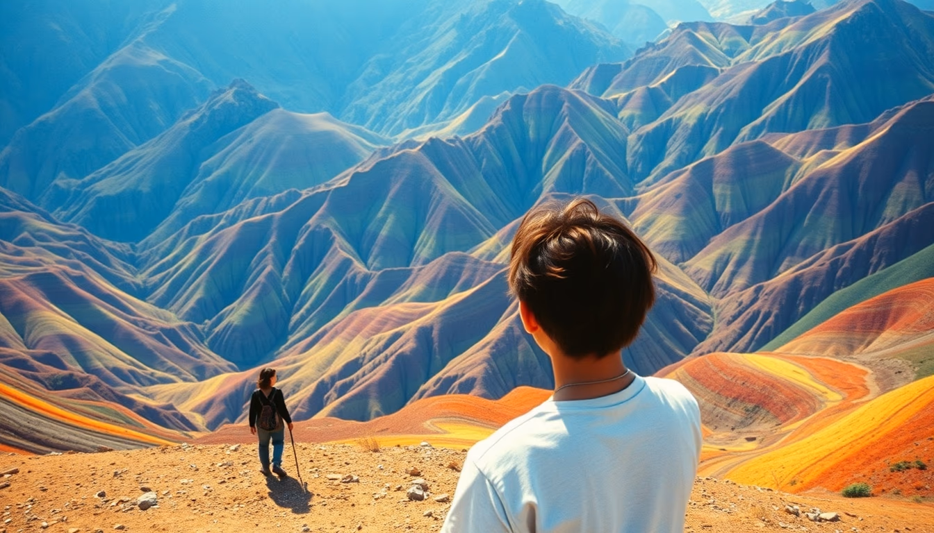 rainbow mountains china in editorial style