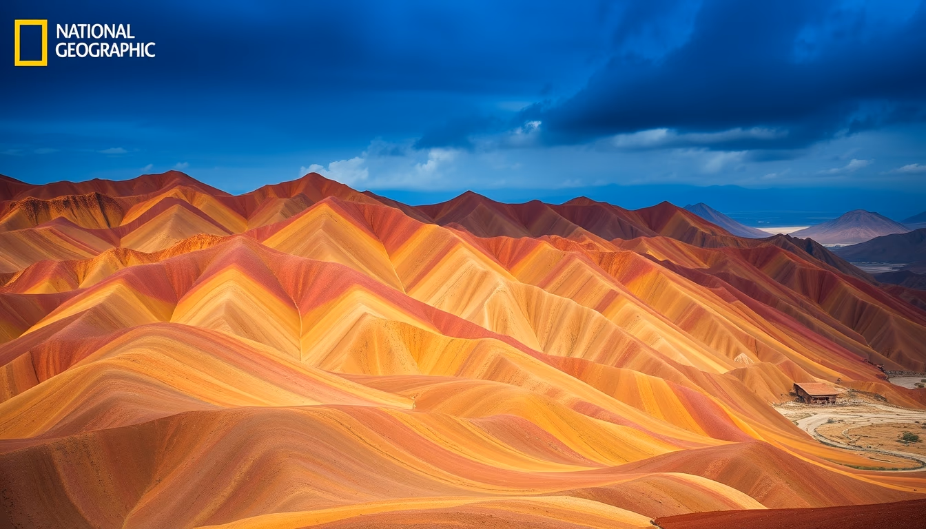 rainbow mountains china in editorial style