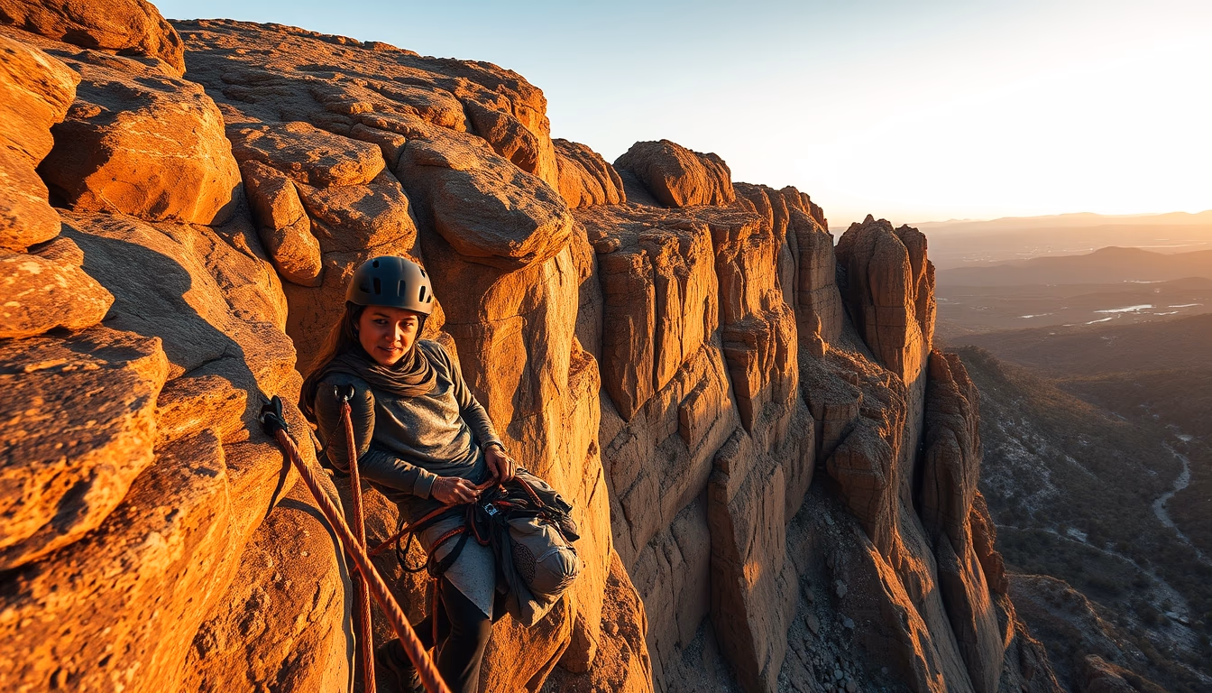rappel rope cliff in editorial style