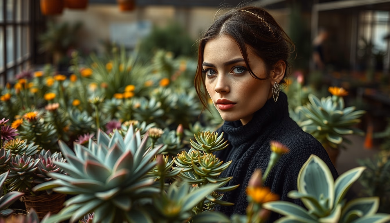 rare plant nursery in editorial style