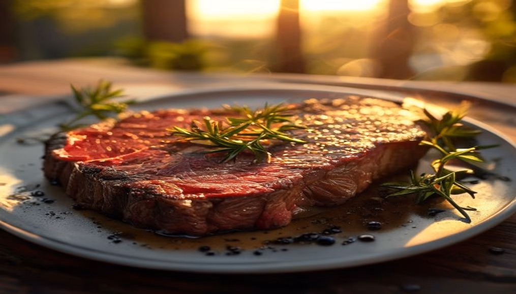 Rare steak medium plate em estilo editorial