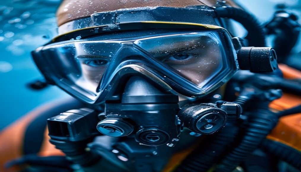 Rebreather scuba modern em estilo editorial