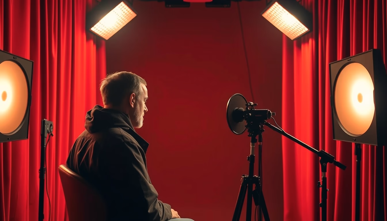 recording booth red light in editorial style