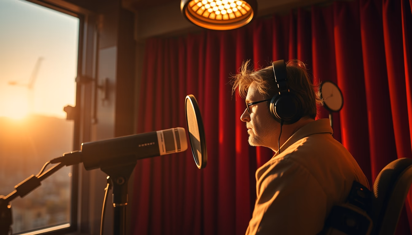 recording booth red light in editorial style