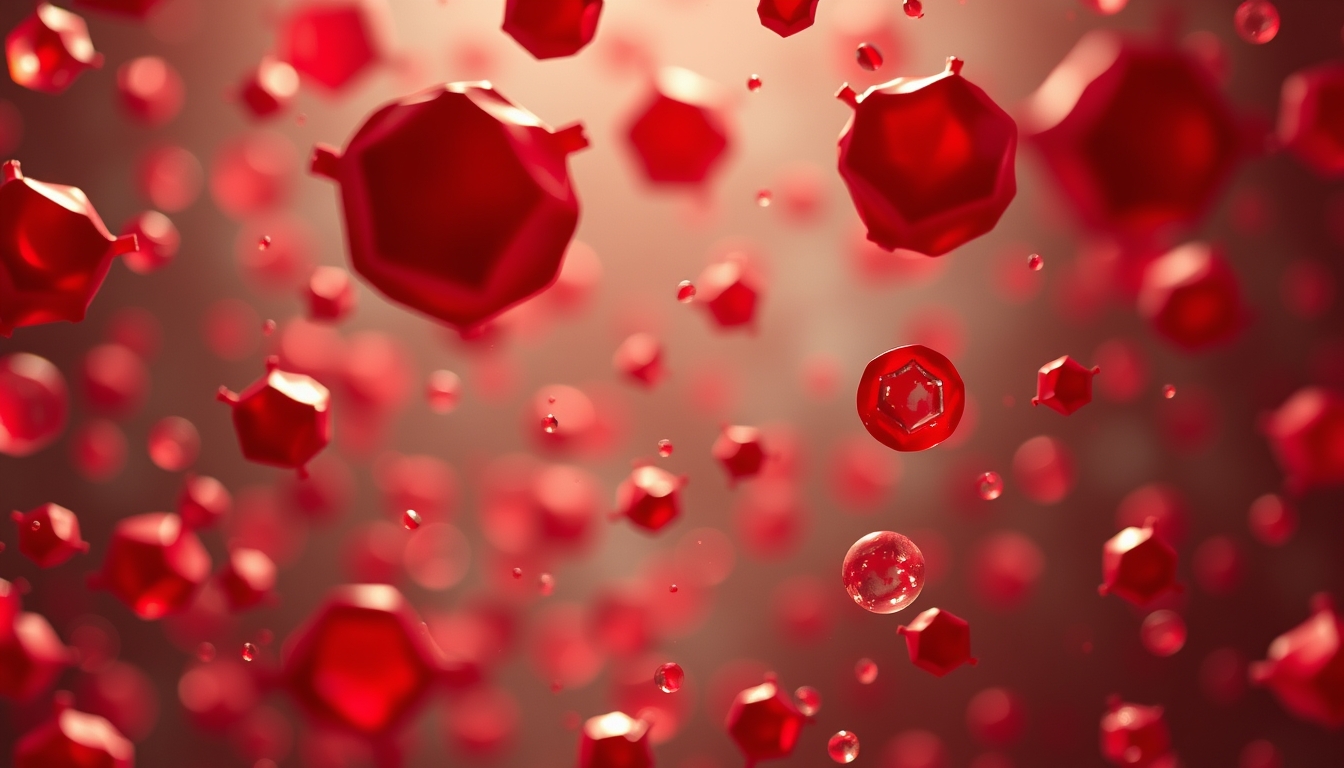 red blood cells flowing in editorial style