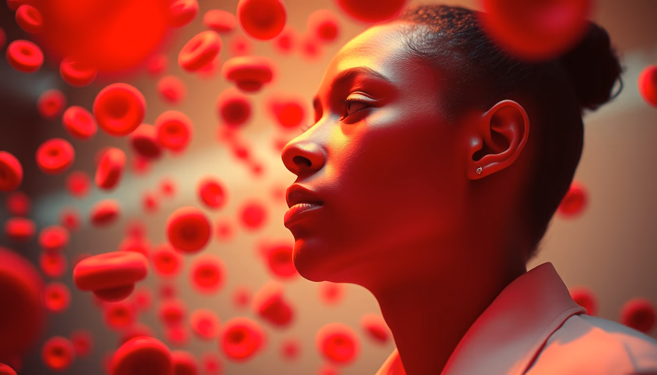 red blood cells flowing in editorial style