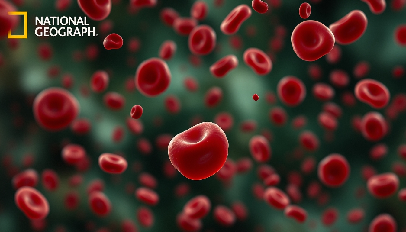 red blood cells flowing in editorial style