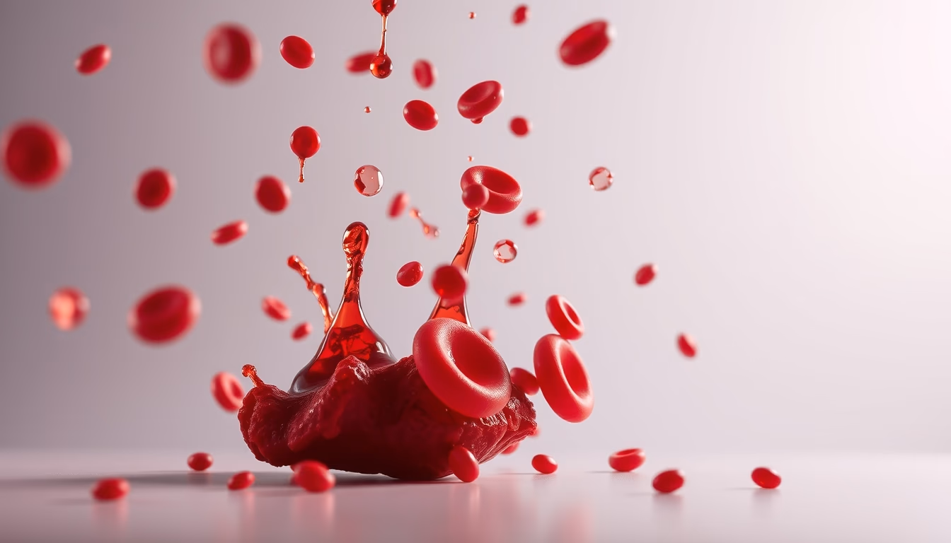 red blood cells flowing in editorial style
