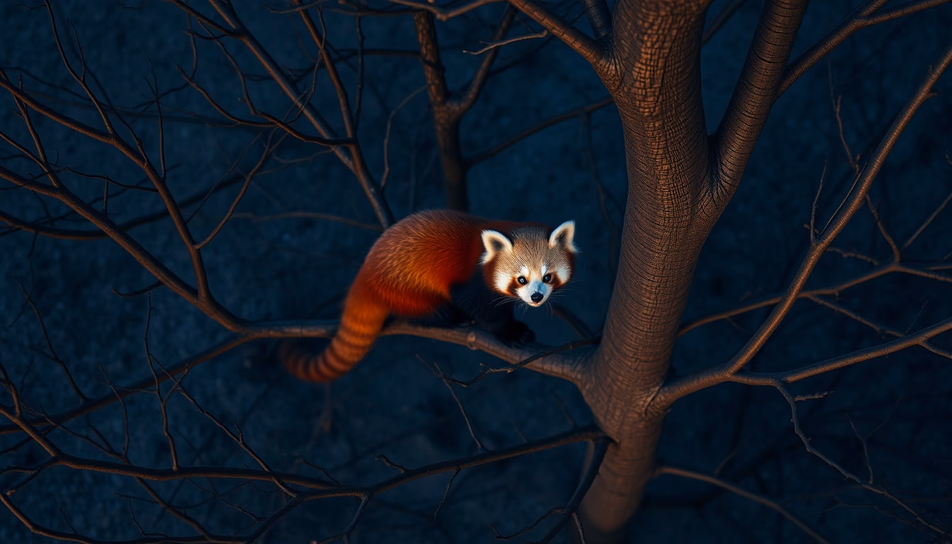 red panda in tree in editorial style