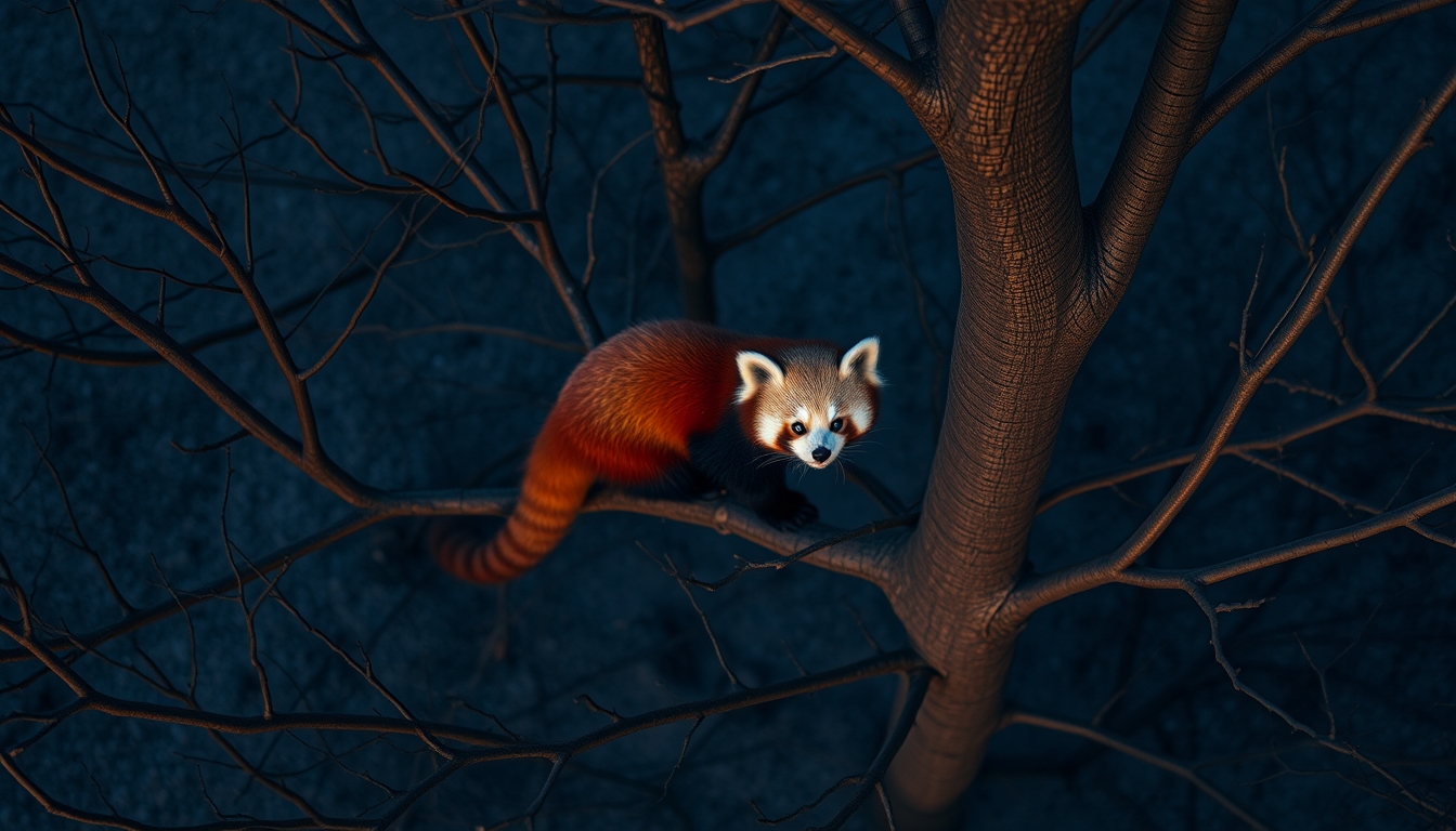 red panda in tree in editorial style