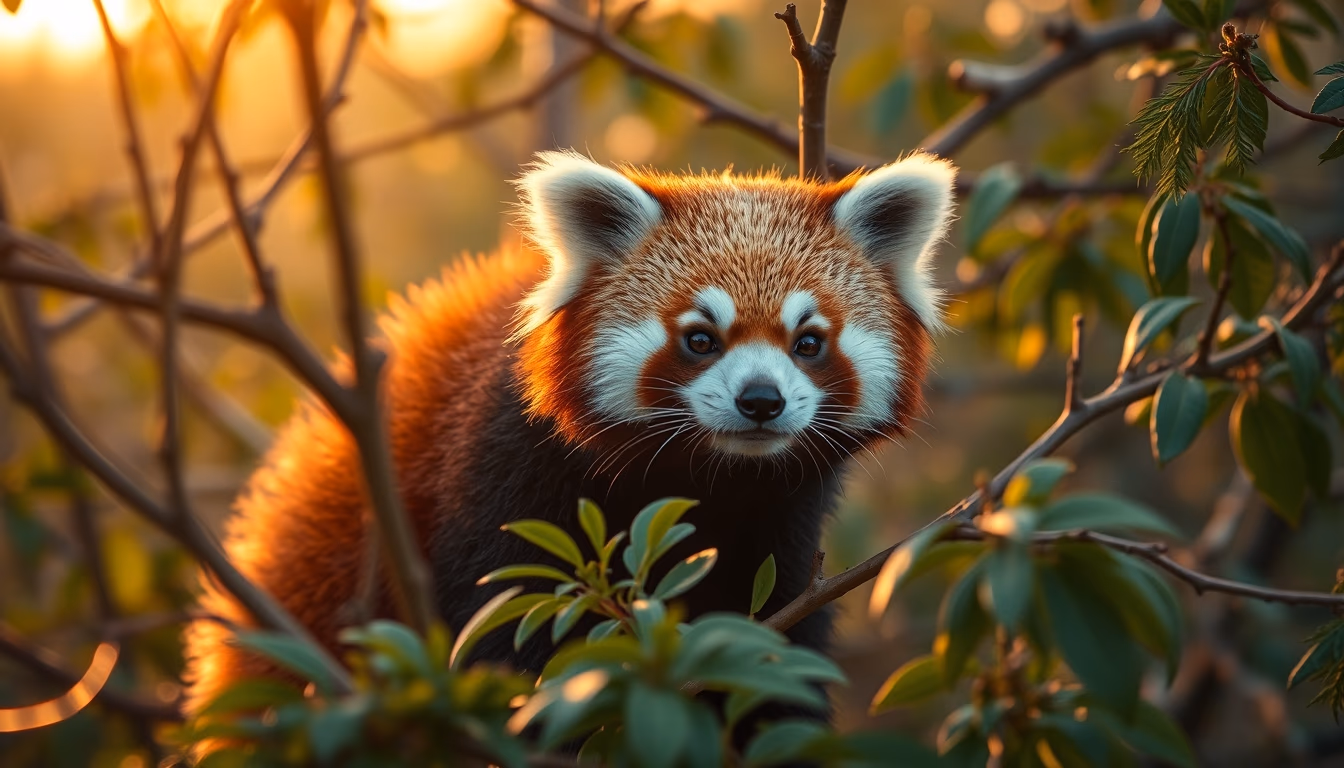 red panda in tree in editorial style