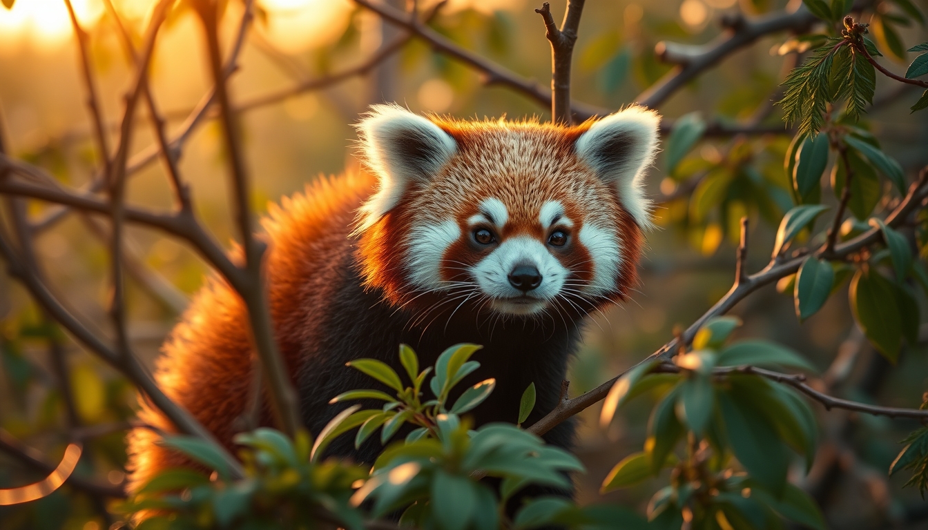 red panda in tree in editorial style