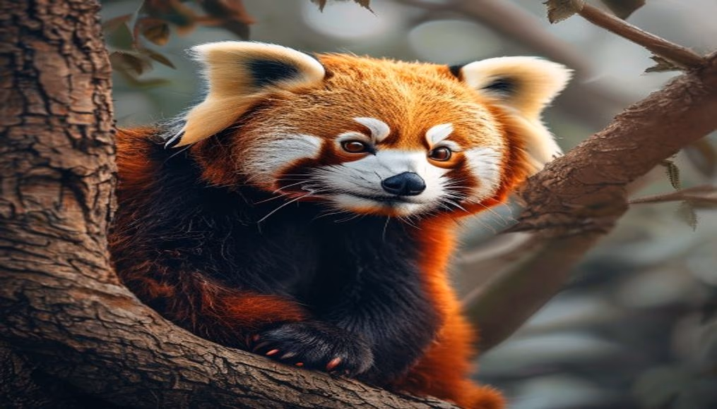 Red panda in tree em estilo editorial