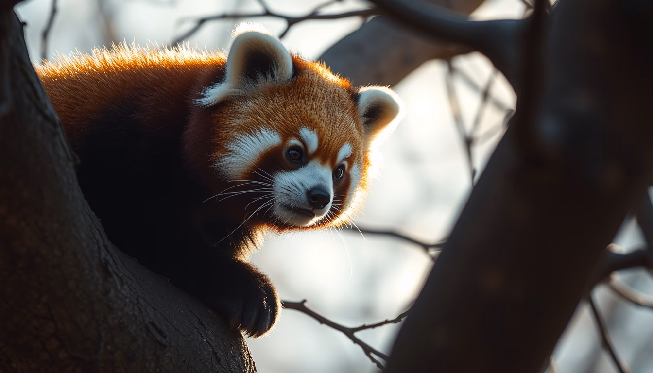 red panda in tree in editorial style