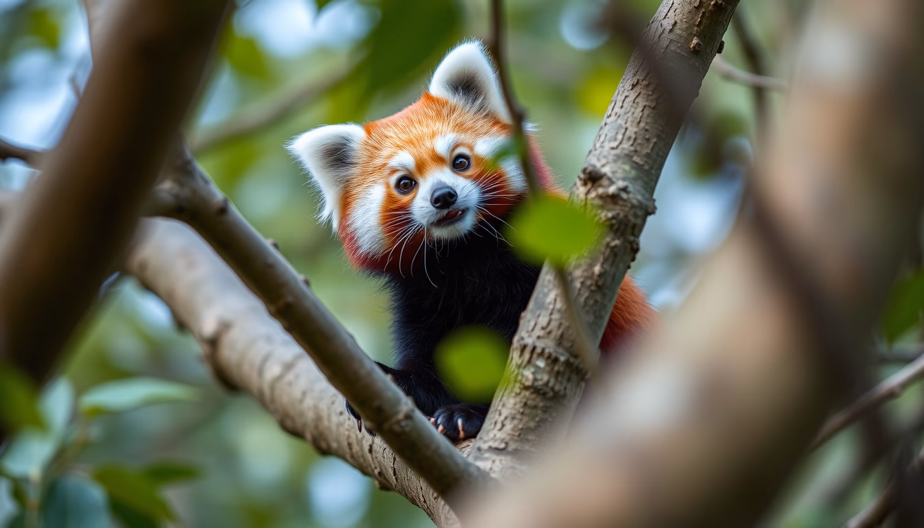 red panda in tree in editorial style