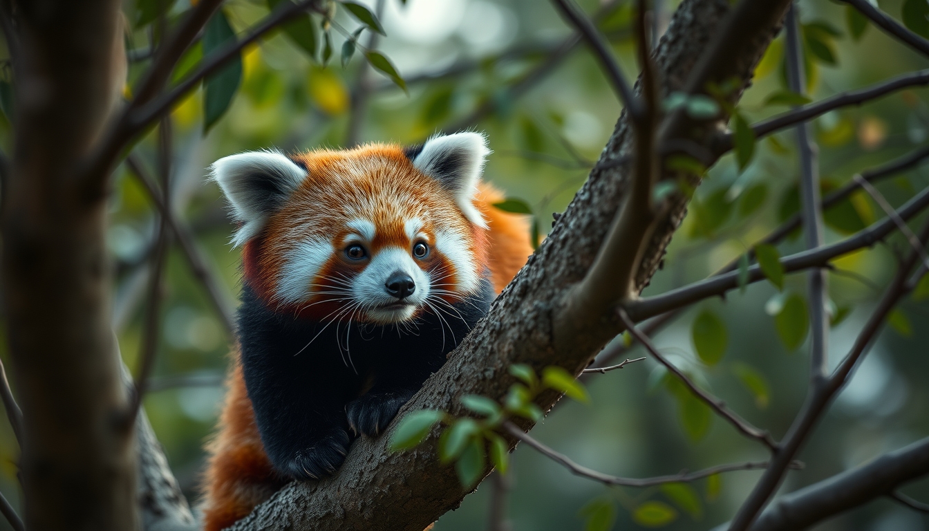 red panda in tree in editorial style