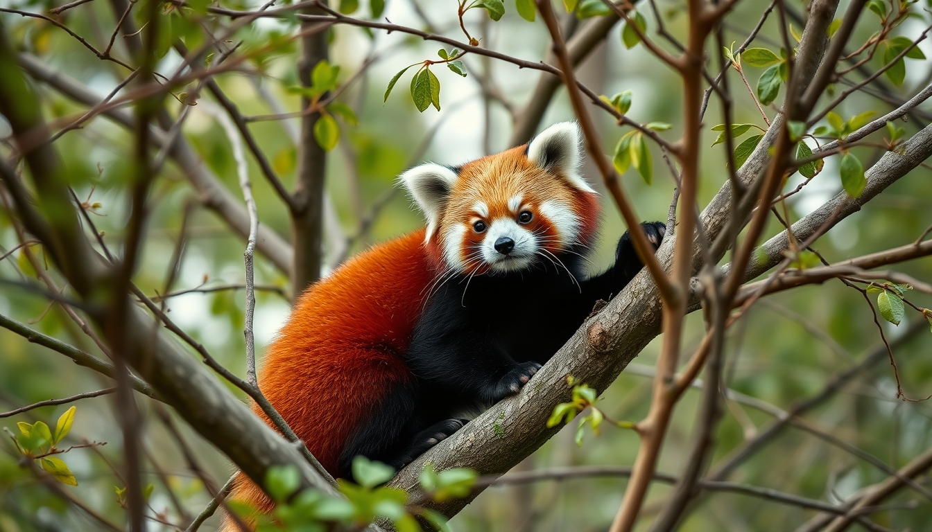 red panda in tree in editorial style