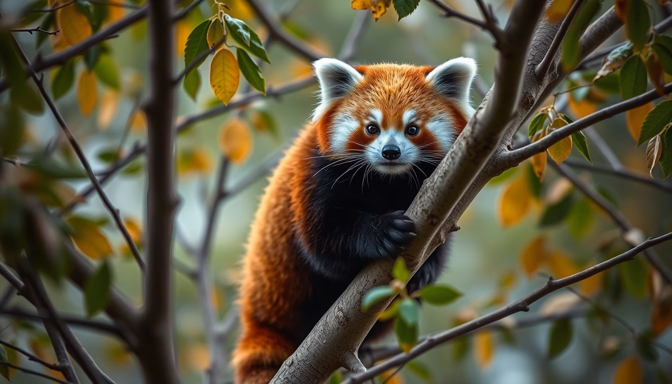 red panda in tree in editorial style