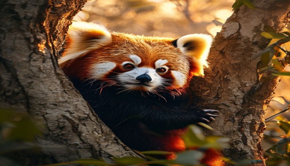 Red panda in tree em estilo editorial
