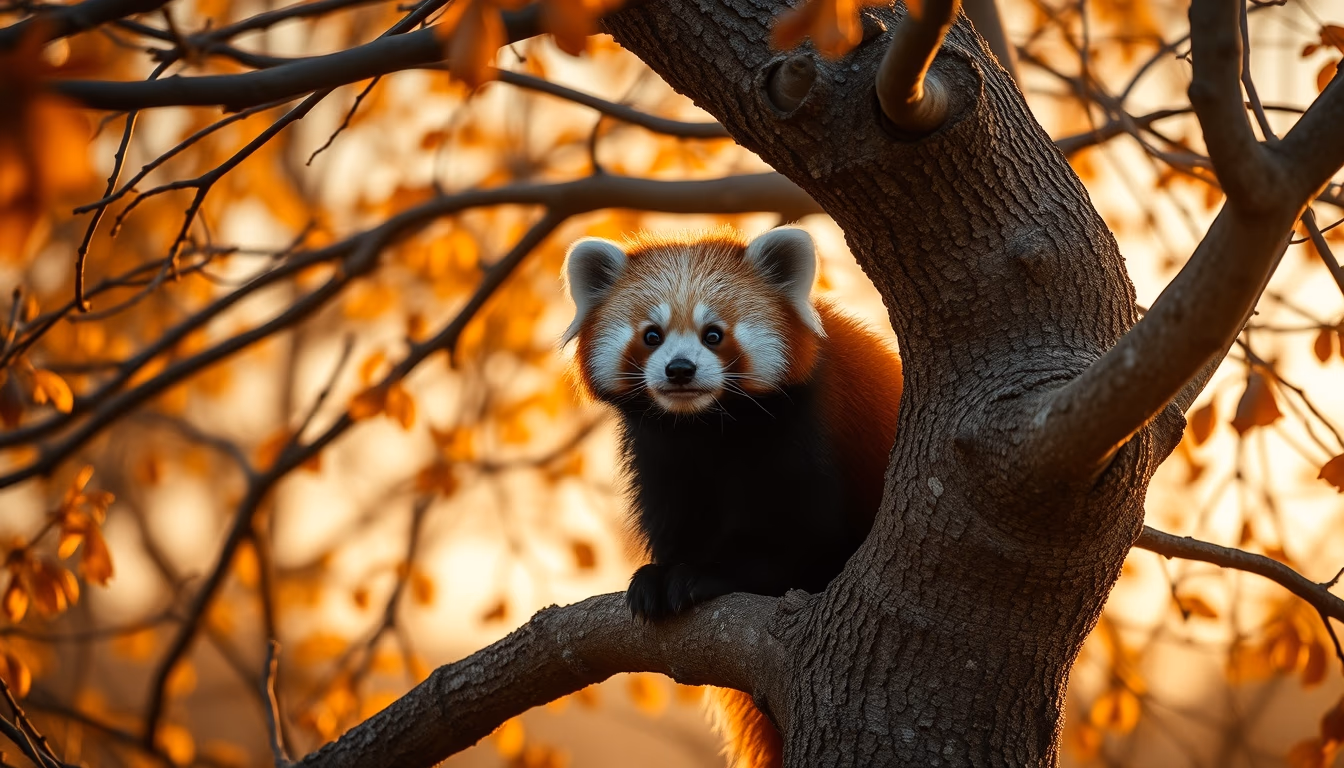 red panda in tree in editorial style