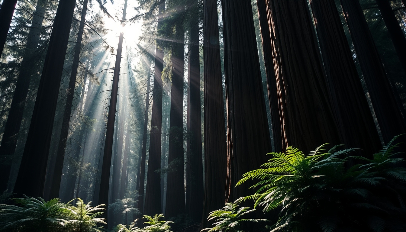 redwood forest california in editorial style