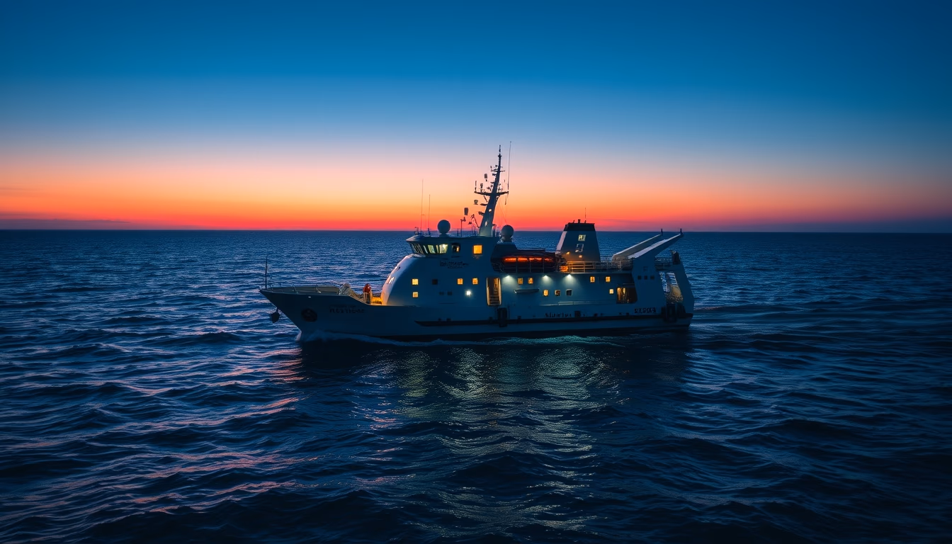 research vessel ocean in editorial style